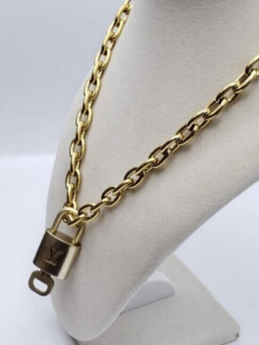 Authentic Louis Vuitton Gold Padlock w/Unbranded Stainless Steel Chain Necklace - Picture 13 of 14